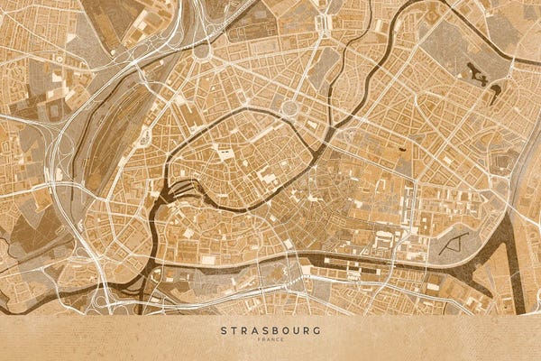 blursbyai: Sepia Vintage Map Of Strasbourg Downtown (France) by blursbyai