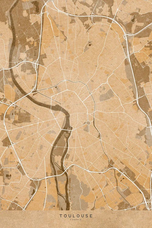 Sepia Vintage Map Of Toulouse (France)