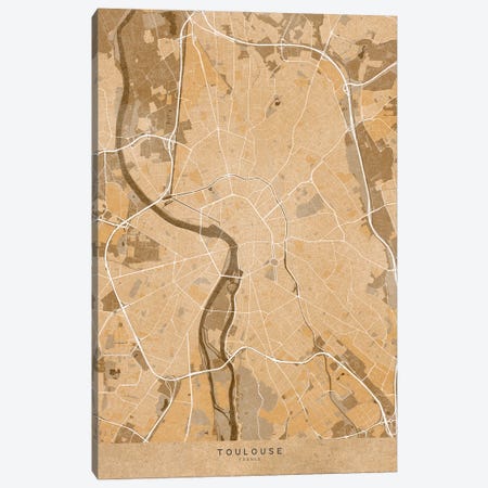 Sepia Vintage Map Of Toulouse (France) Canvas Print #RLZ597} by blursbyai Canvas Artwork