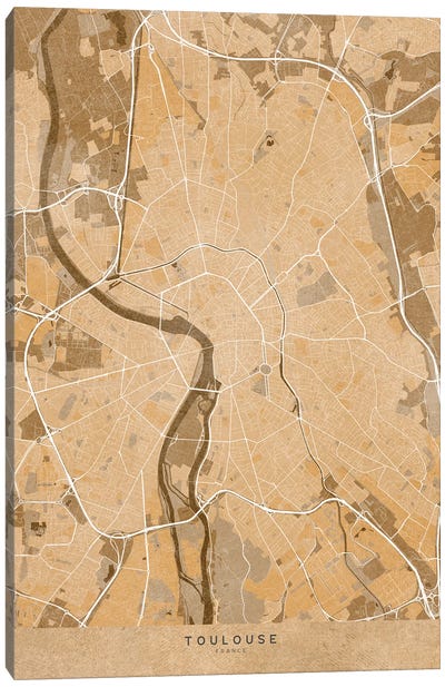 Sepia Vintage Map Of Toulouse (France) Canvas Art Print