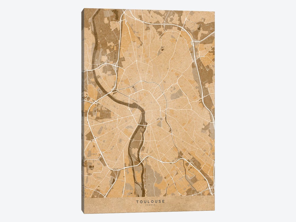 Sepia Vintage Map Of Toulouse (France) by blursbyai 1-piece Canvas Wall Art