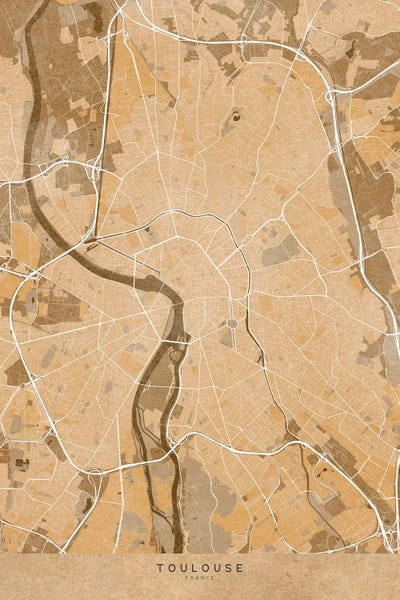 Vintage & Retro: Sepia Vintage Map Of Toulouse (France) by blursbyai