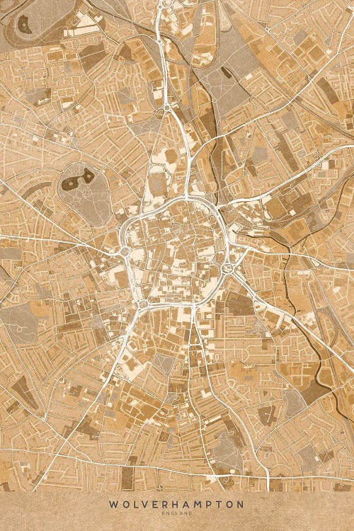 Map Of Wolverhampton (England) In Sepia Vintage Style