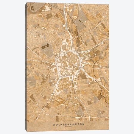 Map Of Wolverhampton (England) In Sepia Vintage Style Canvas Print #RLZ600} by blursbyai Canvas Print