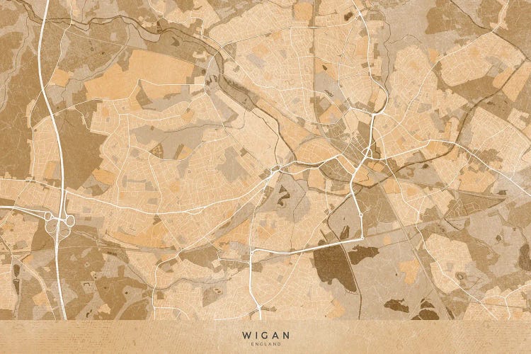 Map Of Wigan (England) In Sepia Vintage Style