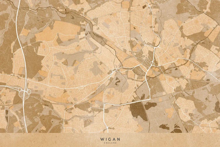 Map Of Wigan (England) In Sepia Vintage Style