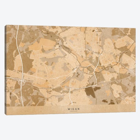 Map Of Wigan (England) In Sepia Vintage Style Canvas Print #RLZ601} by blursbyai Art Print