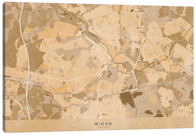 Map Of Wigan (England) In Sepia Vintage Style Canvas Art Print - blursbyai