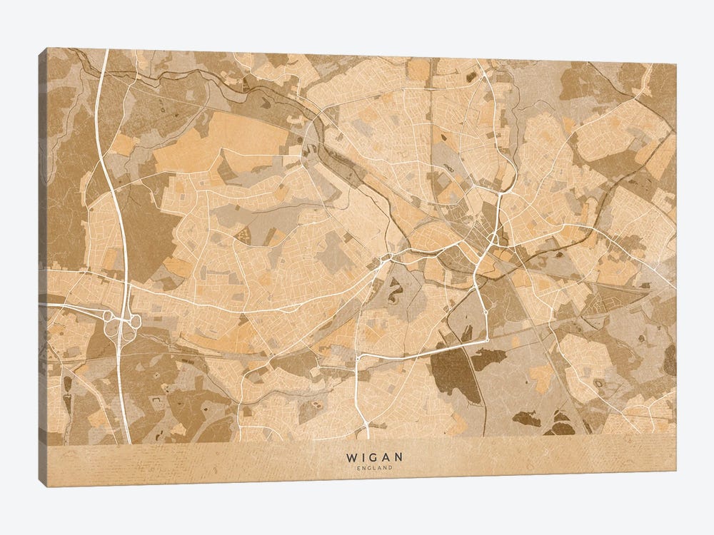 Map Of Wigan (England) In Sepia Vintage Style by blursbyai 1-piece Canvas Print