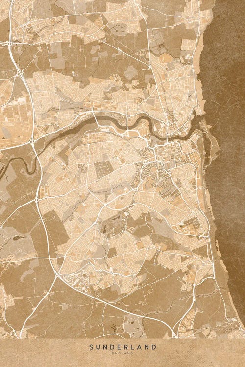 Map Of Sunderland (England) In Sepia Vintage Style