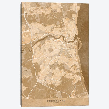Map Of Sunderland (England) In Sepia Vintage Style Canvas Print #RLZ606} by blursbyai Canvas Art