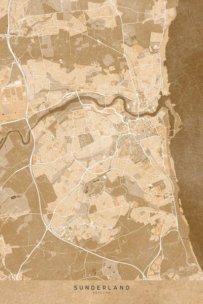blursbyai: Map Of Sunderland (England) In Sepia Vintage Style by blursbyai