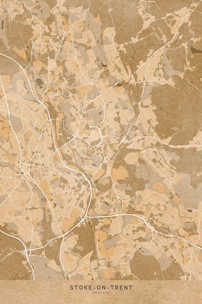 Map Of Stoke-On-Trent (England) In Sepia Vintage Style by blursbyai multi panel art