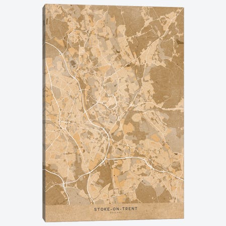 Map Of Stoke-On-Trent (England) In Sepia Vintage Style Canvas Print #RLZ607} by blursbyai Canvas Art