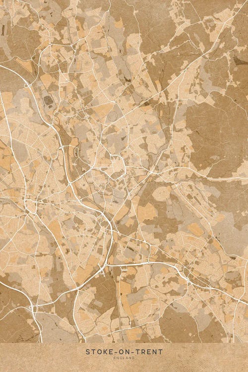 Map Of Stoke-On-Trent (England) In Sepia Vintage Style