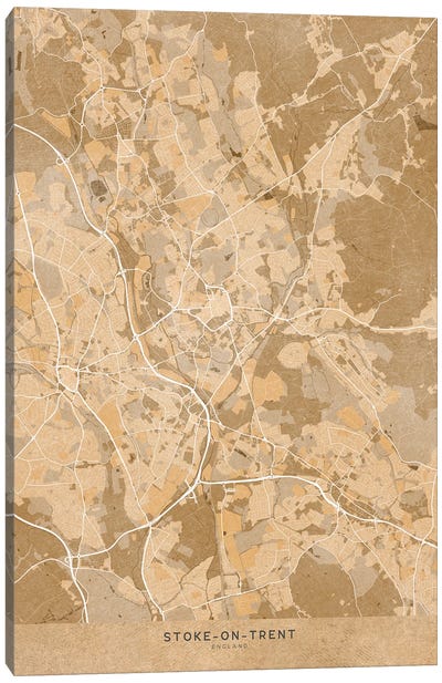 Map Of Stoke-On-Trent (England) In Sepia Vintage Style Canvas Art Print - blursbyai