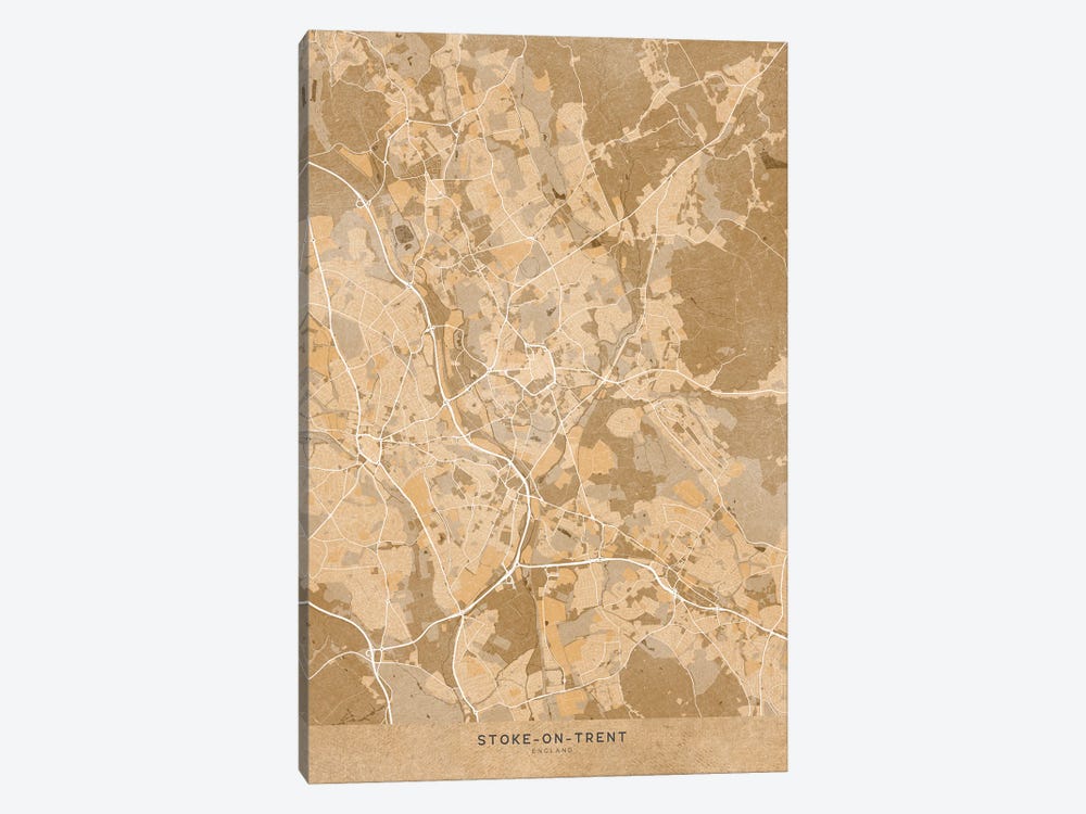 Map Of Stoke-On-Trent (England) In Sepia Vintage Style by blursbyai 1-piece Art Print