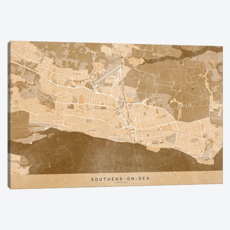 Map Of Southend-On-Sea (England) In Sepia Vintage Style Canvas Print #RLZ608} by blursbyai Art Print