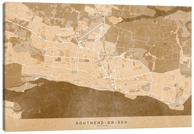 Map Of Southend-On-Sea (England) In Sepia Vintage Style Canvas Art Print - blursbyai