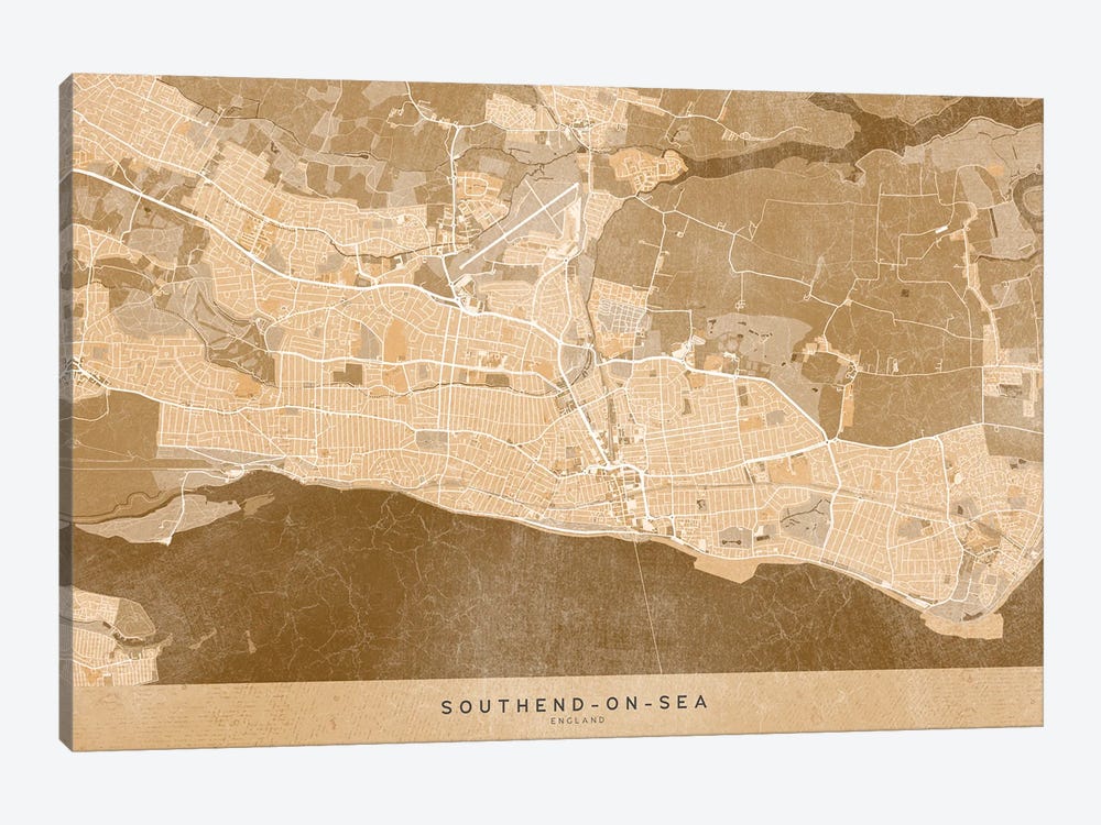 Map Of Southend-On-Sea (England) In Sepia Vintage Style by blursbyai 1-piece Canvas Art