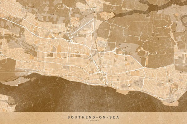 blursbyai: Map Of Southend-On-Sea (England) In Sepia Vintage Style by blursbyai