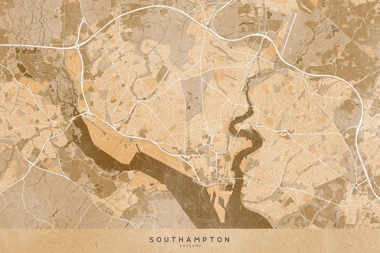 Map Of Southampton (England) In Sepia Vintage Style by blursbyai wall art