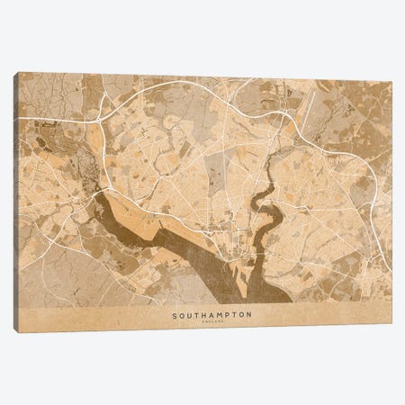 Map Of Southampton (England) In Sepia Vintage Style Canvas Print #RLZ609} by blursbyai Art Print
