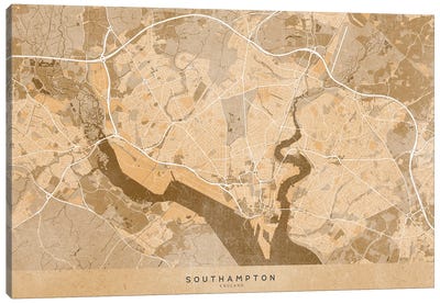 Map Of Southampton (England) In Sepia Vintage Style Canvas Art Print - blursbyai
