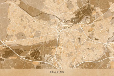 Map Of Reading (England) In Sepia Vintage Map by blursbyai multi panel art