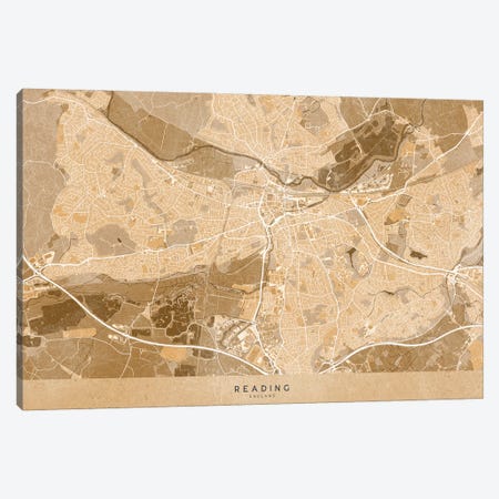 Map Of Reading (England) In Sepia Vintage Map Canvas Print #RLZ610} by blursbyai Canvas Artwork