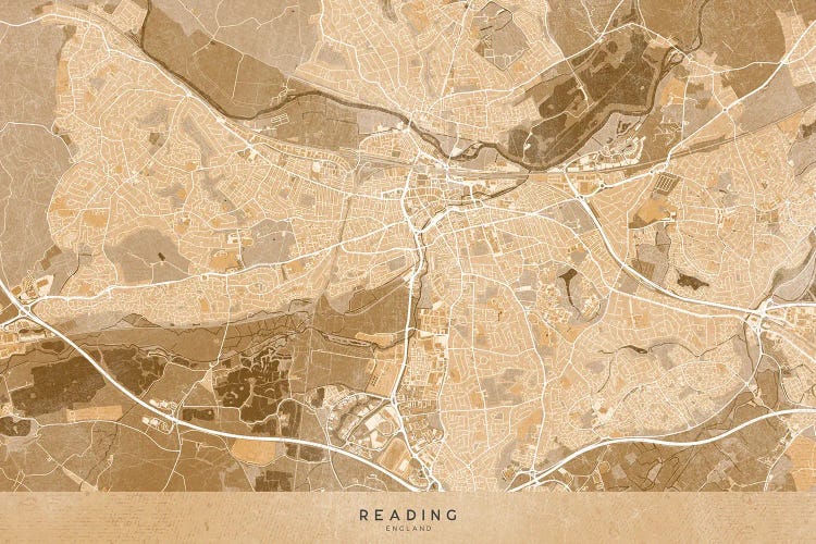 Map Of Reading (England) In Sepia Vintage Map