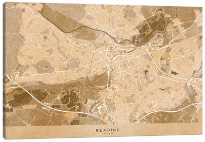 Map Of Reading (England) In Sepia Vintage Map Canvas Art Print - blursbyai