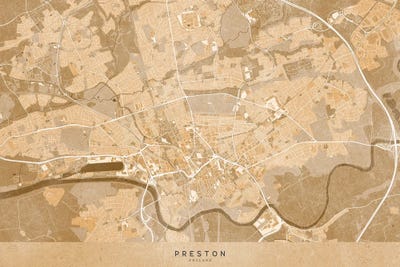 Map Of Preston (England) In Sepia Vintage Map by blursbyai multi panel art