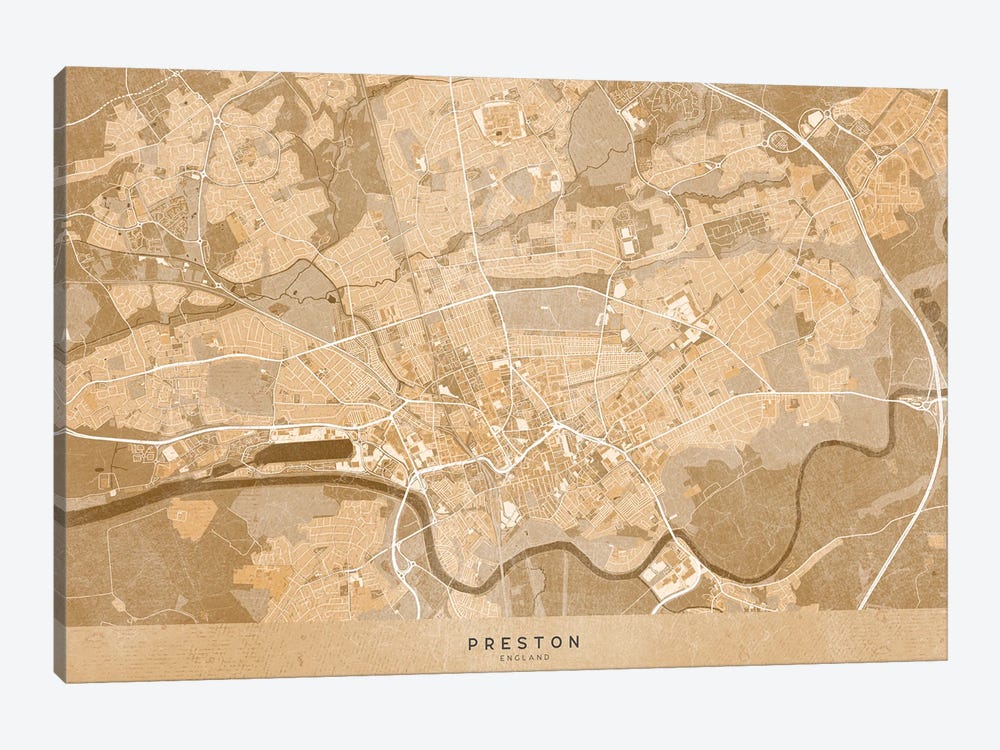 Map Of Preston (England) In Sepia Vintage Map by blursbyai 1-piece Canvas Art