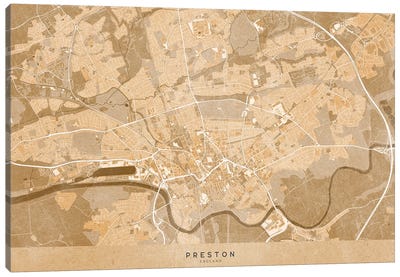 Map Of Preston (England) In Sepia Vintage Map Canvas Art Print - blursbyai