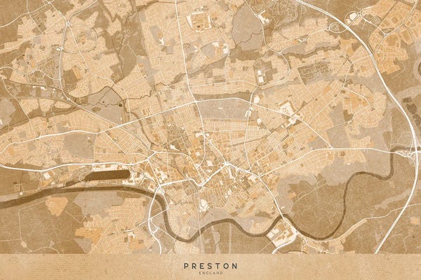 Vintage & Retro: Map Of Preston (England) In Sepia Vintage Map by blursbyai