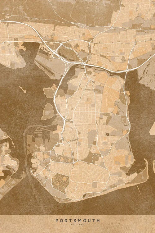 Map Of Portsmouth (England) In Sepia Vintage Map by blursbyai wall art
