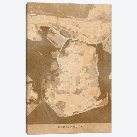 Map Of Portsmouth (England) In Sepia Vintage Map Canvas Print #RLZ612} by blursbyai Canvas Wall Art