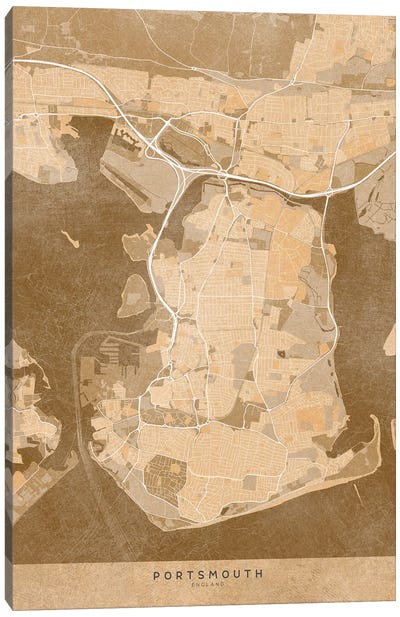 Map Of Portsmouth (England) In Sepia Vintage Map Canvas Art Print - blursbyai