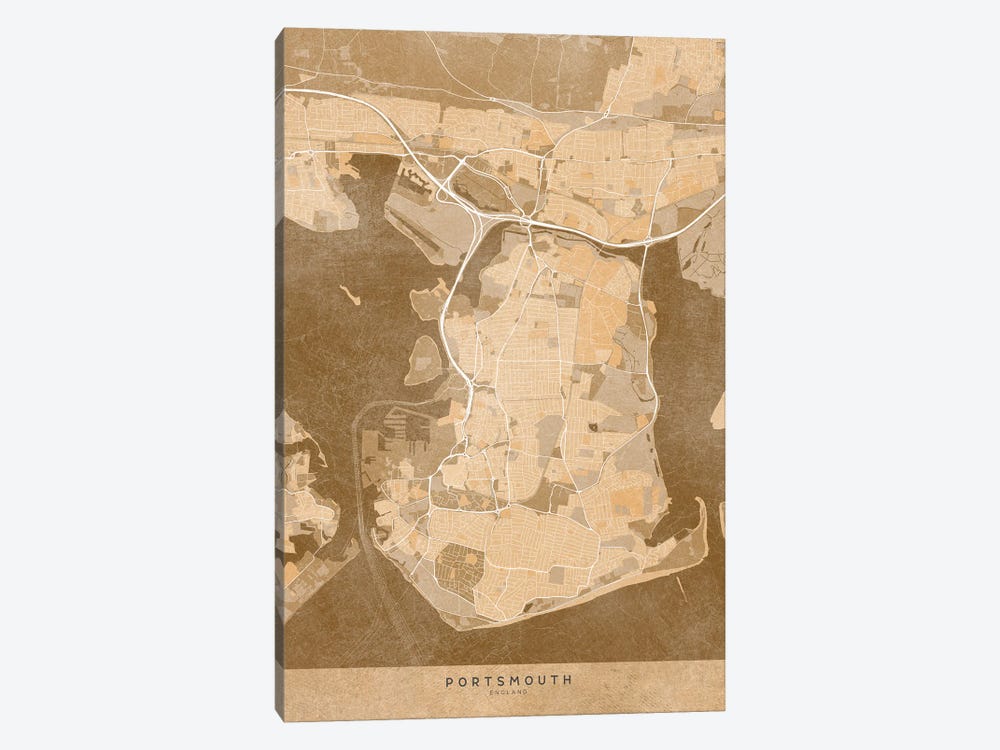 Map Of Portsmouth (England) In Sepia Vintage Map by blursbyai 1-piece Canvas Art Print