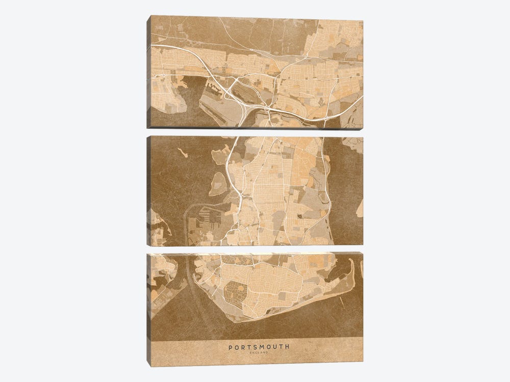Map Of Portsmouth (England) In Sepia Vintage Map by blursbyai 3-piece Art Print