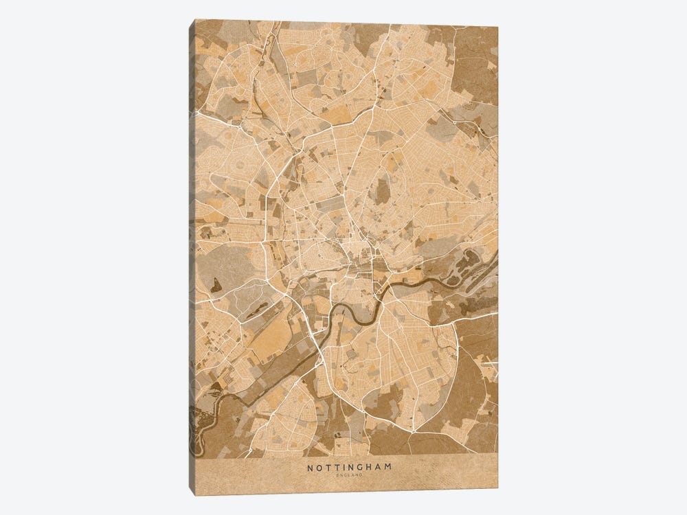 Map Of Nottingham (England) In Sepia Vintage Style by blursbyai 1-piece Art Print