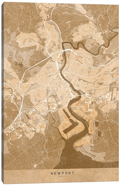 Map Of Newport (England) In Sepia Vintage Style Canvas Art Print - blursbyai