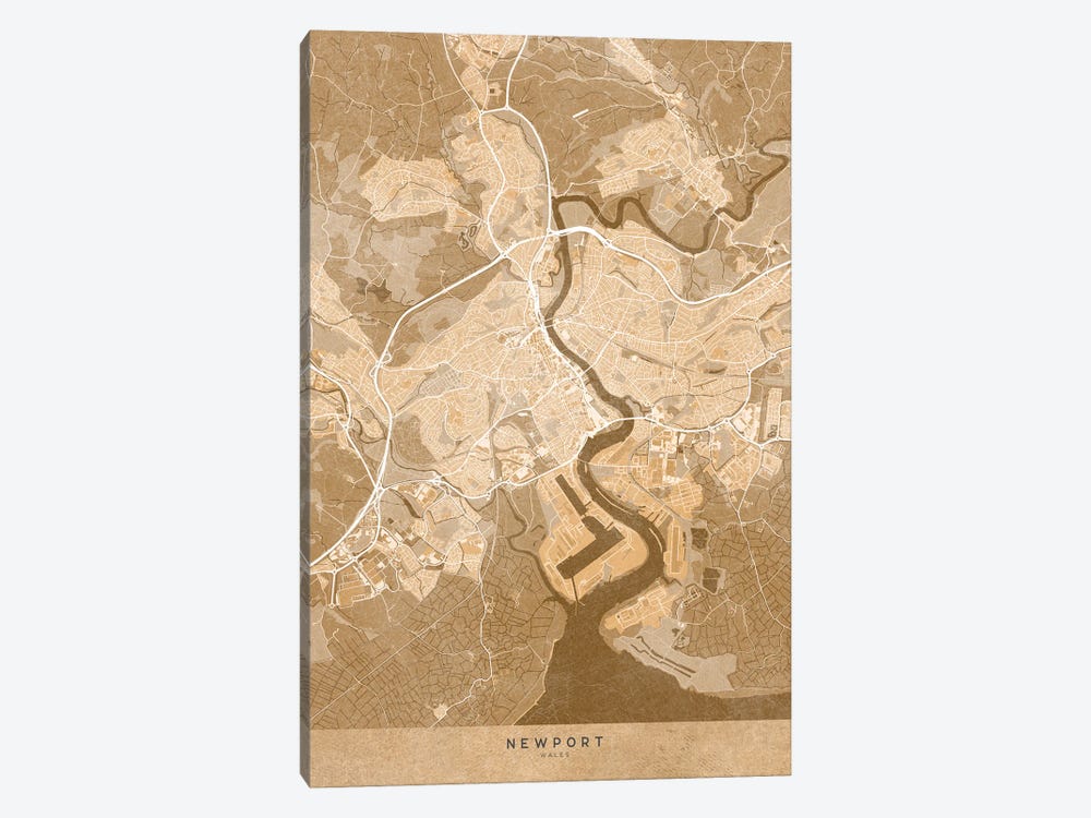 Map Of Newport (England) In Sepia Vintage Style by blursbyai 1-piece Canvas Artwork