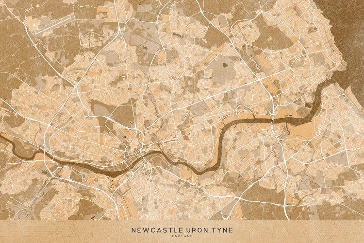 Map Of Newcastle-Upon-Tyne (England) In Sepia Vintage Style by blursbyai wall art