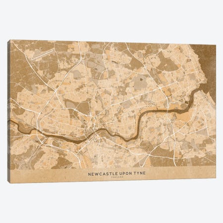 Map Of Newcastle-Upon-Tyne (England) In Sepia Vintage Style Canvas Print #RLZ620} by blursbyai Canvas Print