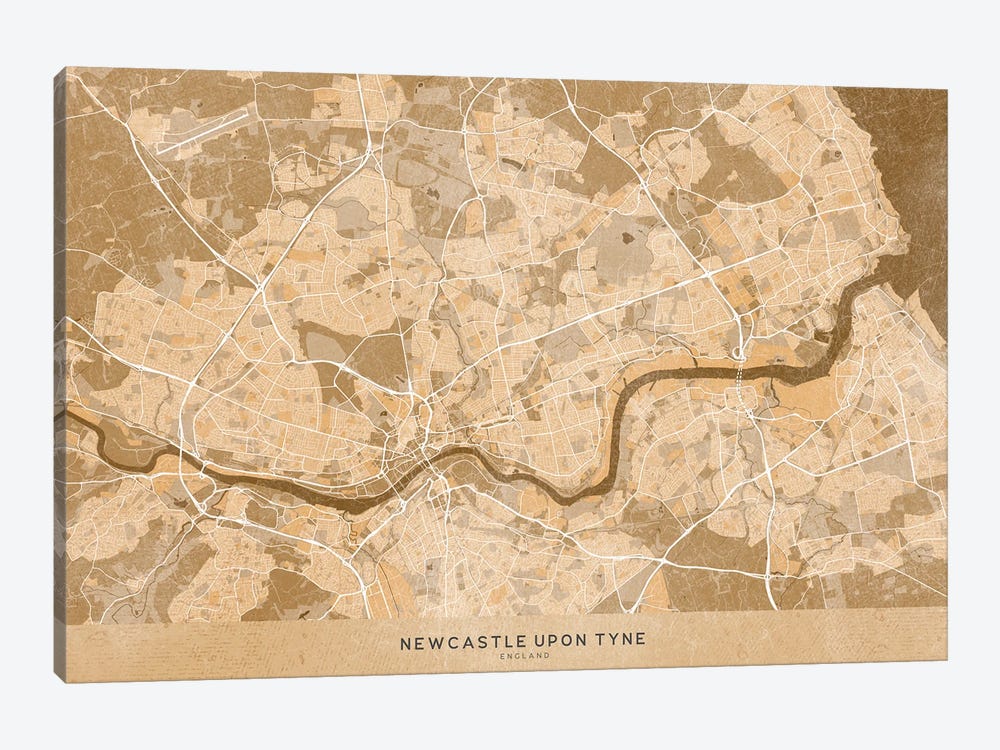 Map Of Newcastle-Upon-Tyne (England) In Sepia Vintage Style by blursbyai 1-piece Canvas Wall Art