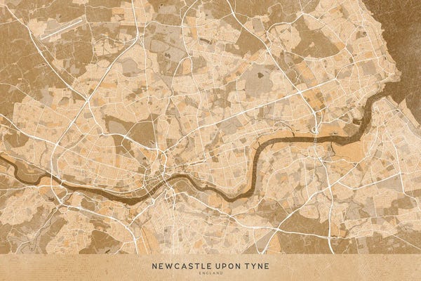 Newcastle: Map Of Newcastle-Upon-Tyne (England) In Sepia Vintage Style by blursbyai