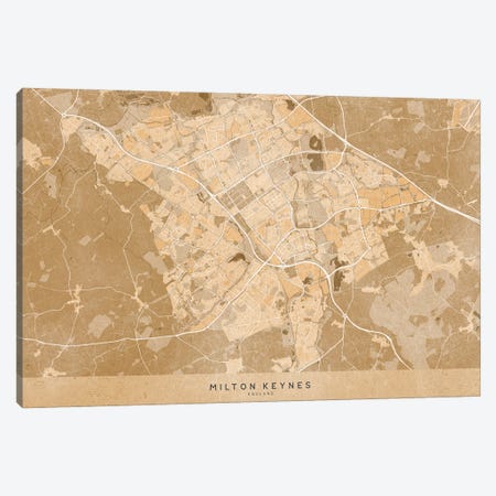 Map Of Milton Keynes (England) In Sepia Vintage Style Canvas Print #RLZ621} by blursbyai Canvas Print
