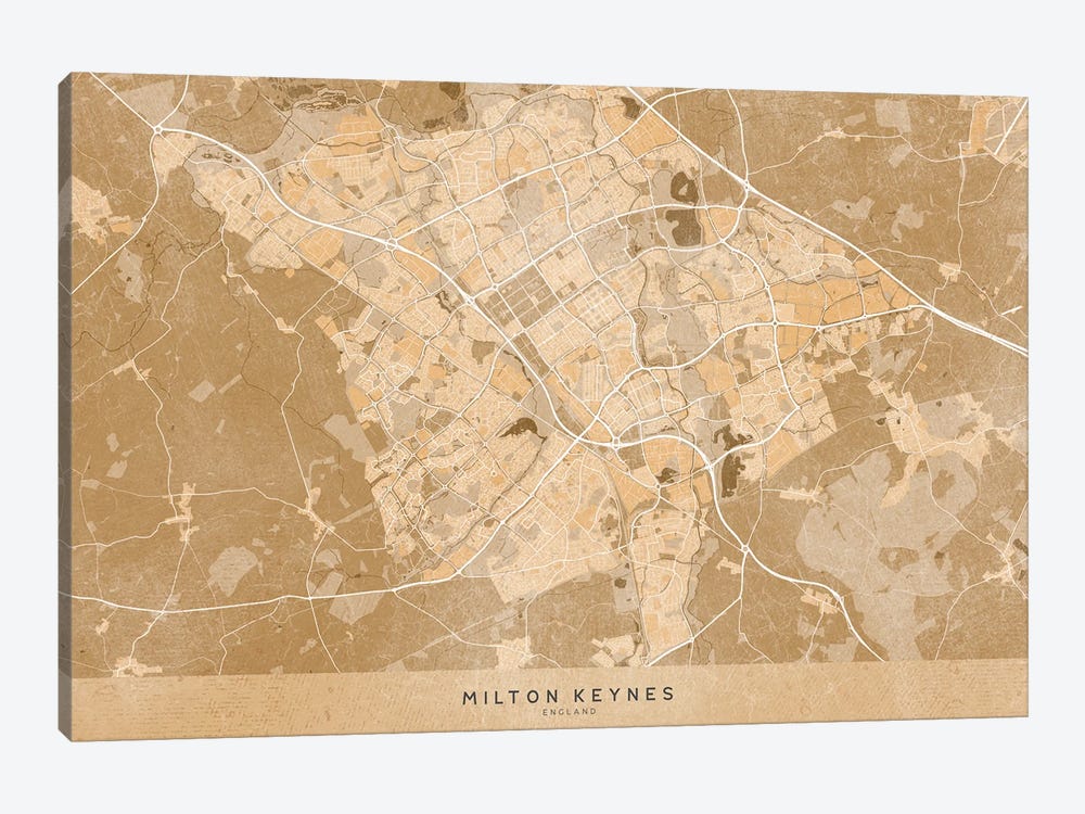 Map Of Milton Keynes (England) In Sepia Vintage Style by blursbyai 1-piece Art Print